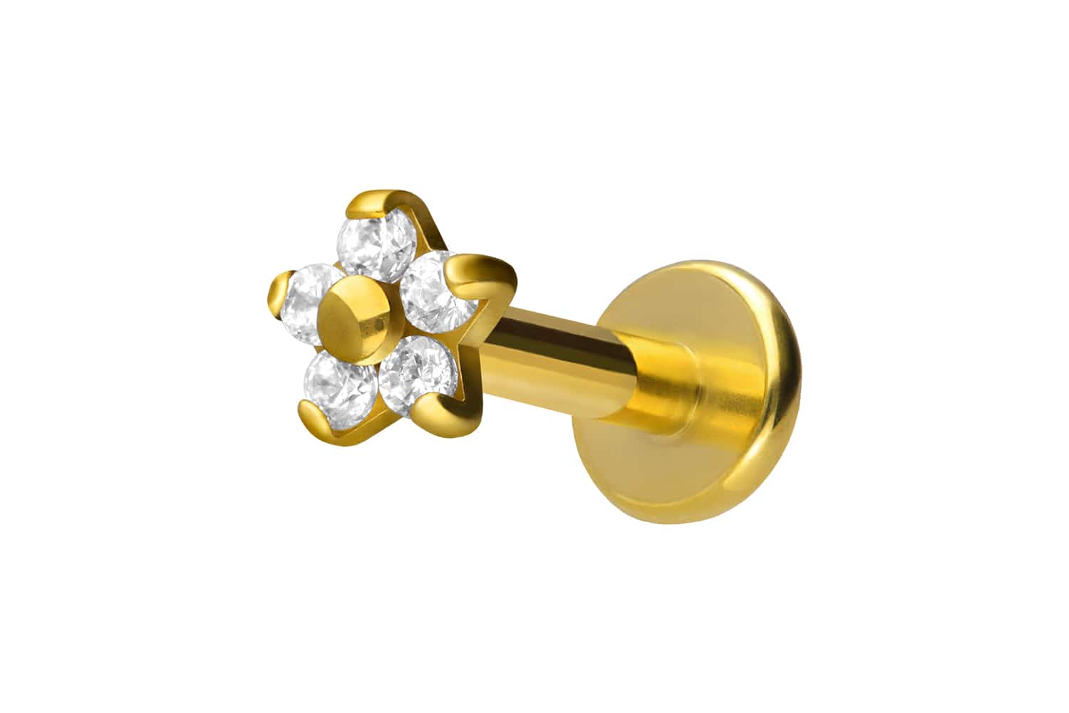 Titan Labret Piercing mit Innengewinde BLUME MIT 5 KRISTALLEN